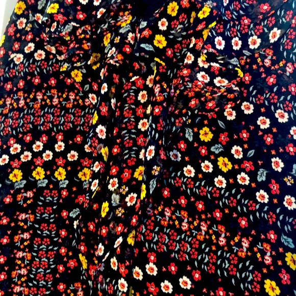 BCBGMAXAZRIA Black Floral Print Ruffled Front Sleeveless Shift Dress - Picture 7 of 8